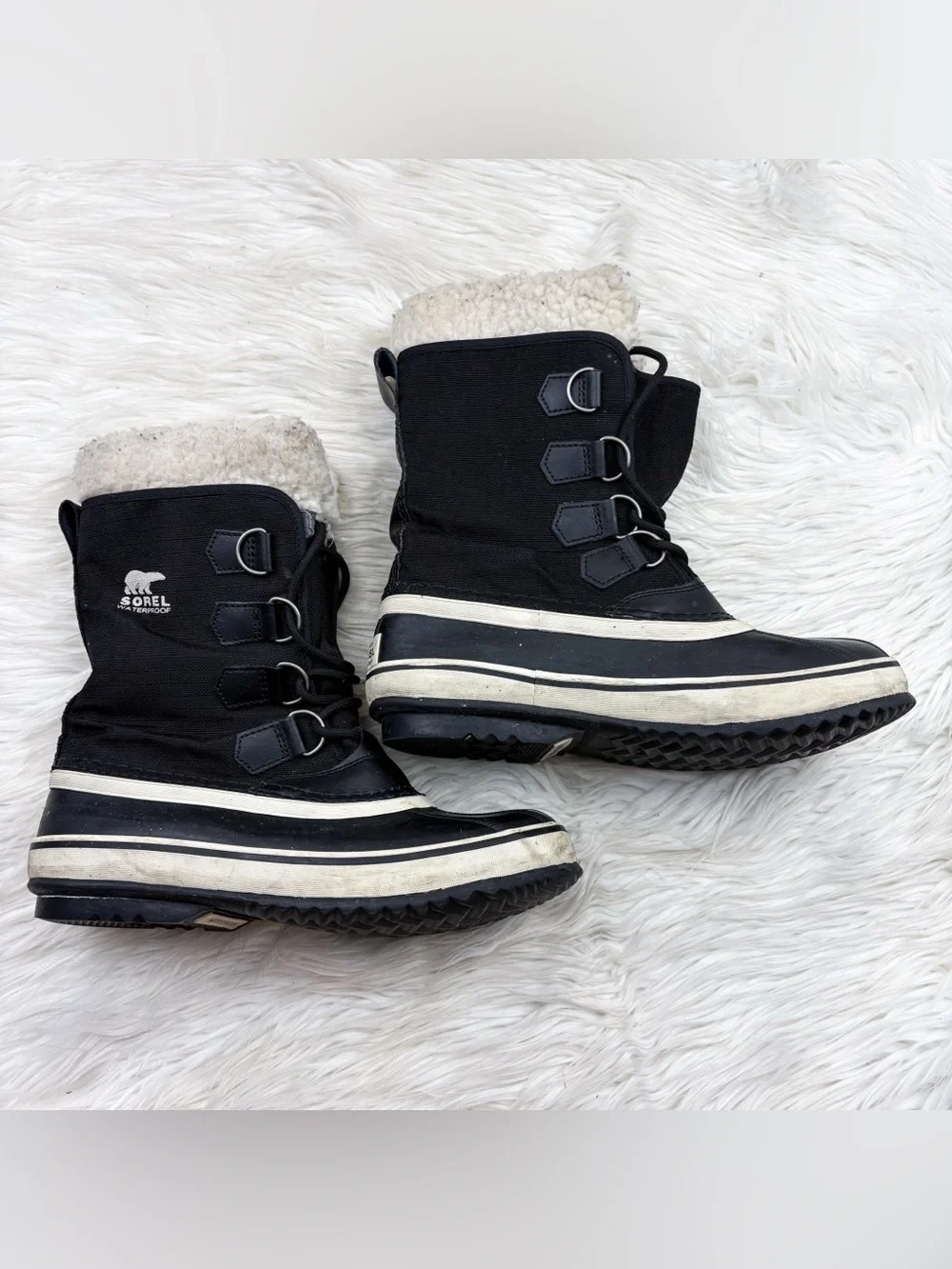 Sorel Winter Carnival Black Stone Boots Waterproof Fleece Lined Duck Snow Size 8